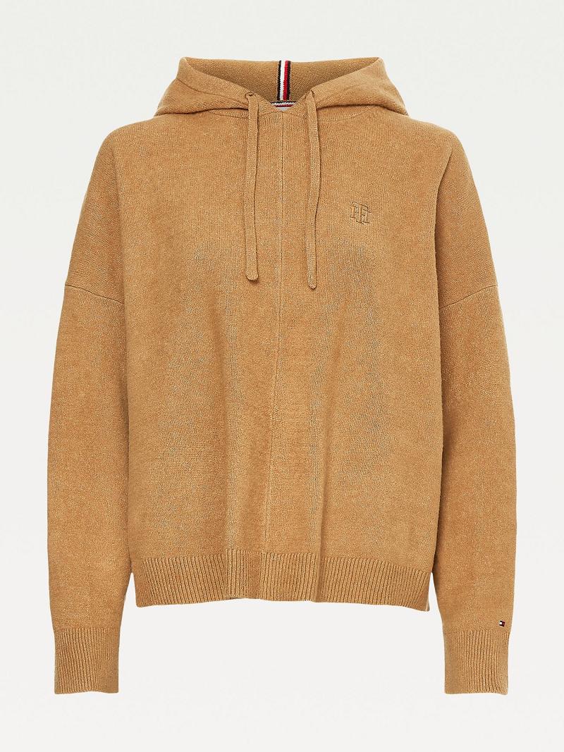 Női Tommy Hilfiger TH Flex Solid Hoodie Pulóverek Khaki | HU 371YXF